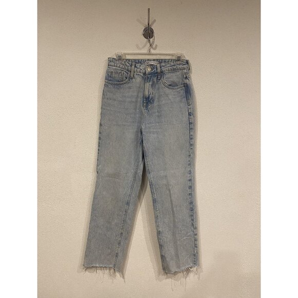 Zara Jeans Womens 4 Blue Light Wash Straight Leg Cropped Raw Hem Denim EU 36 - Picture 1 of 3